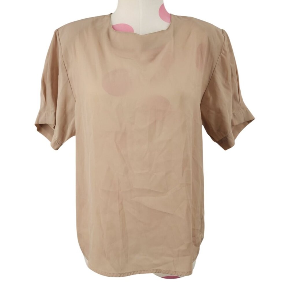 Women's Vintage Sara Stephen Beige Flowy Lightweight Blouse Medium Polyester